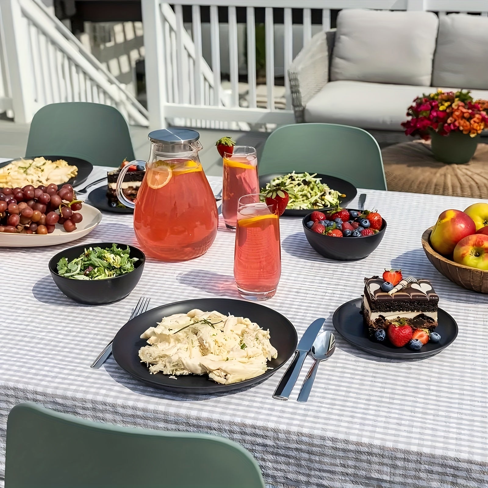 16pcs or 32pcs Black Wheat Straw Dinnerware Set - Large Unbreakable Modern Plates, Bowls & Cups | BPA-Free, Dishwasher & Microwave Safe | Lightweight Stackable Tableware for 4 or 8 People | Elegant Black Dinnerware Set for Everyday Use, Camping