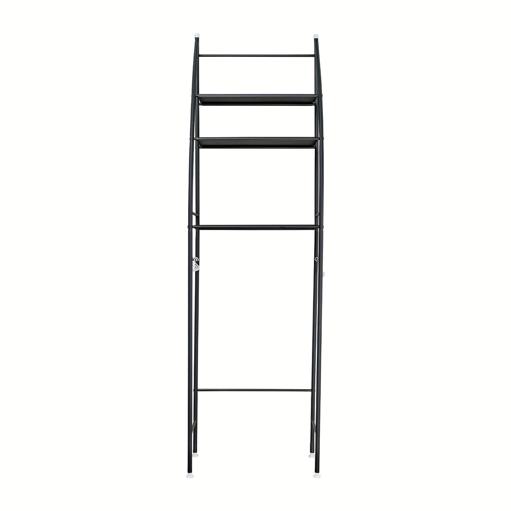 3-Tier Over Toilet Rack Bathroom Organizer Laundry Washing Machine Steel Storage Shelf Towel Accessories Hook Paper Roll Holder White Black, Shelves