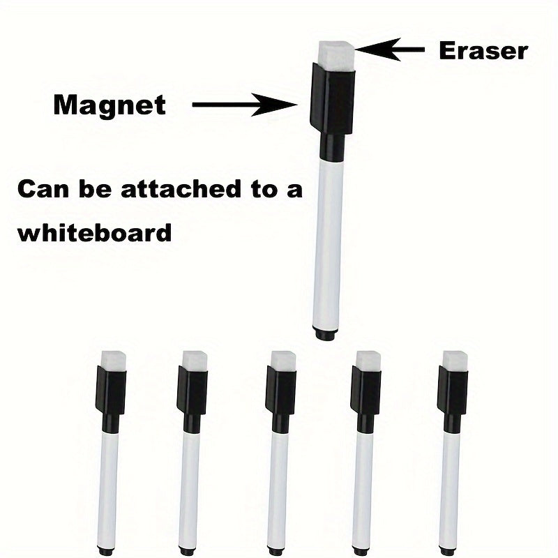 Magnetic Whiteboard Marker Pens Black Dry Wipe Erase Pen with Built-in Eraser Magnet
