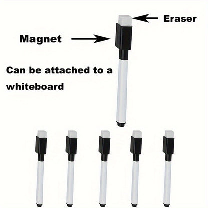 Magnetic Whiteboard Marker Pens Black Dry Wipe Erase Pen with Built-in Eraser Magnet