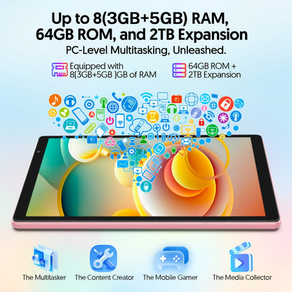 10-inch Android 16-inch Tablet: 8 (3+5) GB RAM + 32GB ROM, 1TB Expansion, 6000mAh Long-lasting Battery Life, High-speed WiFi Connectivity, Dual HD Cameras for Conference Calls, Suitable for Office Work, Study And Entertainment. Pink Set Available