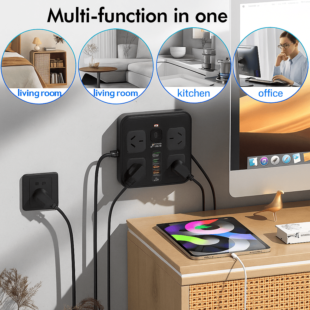 Smart Koala 10-in-1 Multi Ports Power Strip with USB & Surge Protection, 4 Outlets & 5 USB Ports, 1.8m Extension Cord, Wall Mountable, Ideal for Home Office & Gaming Consoles, 2500W Max Load Capacity, Gaming Console Accessory | Compact Power Strip | Effic