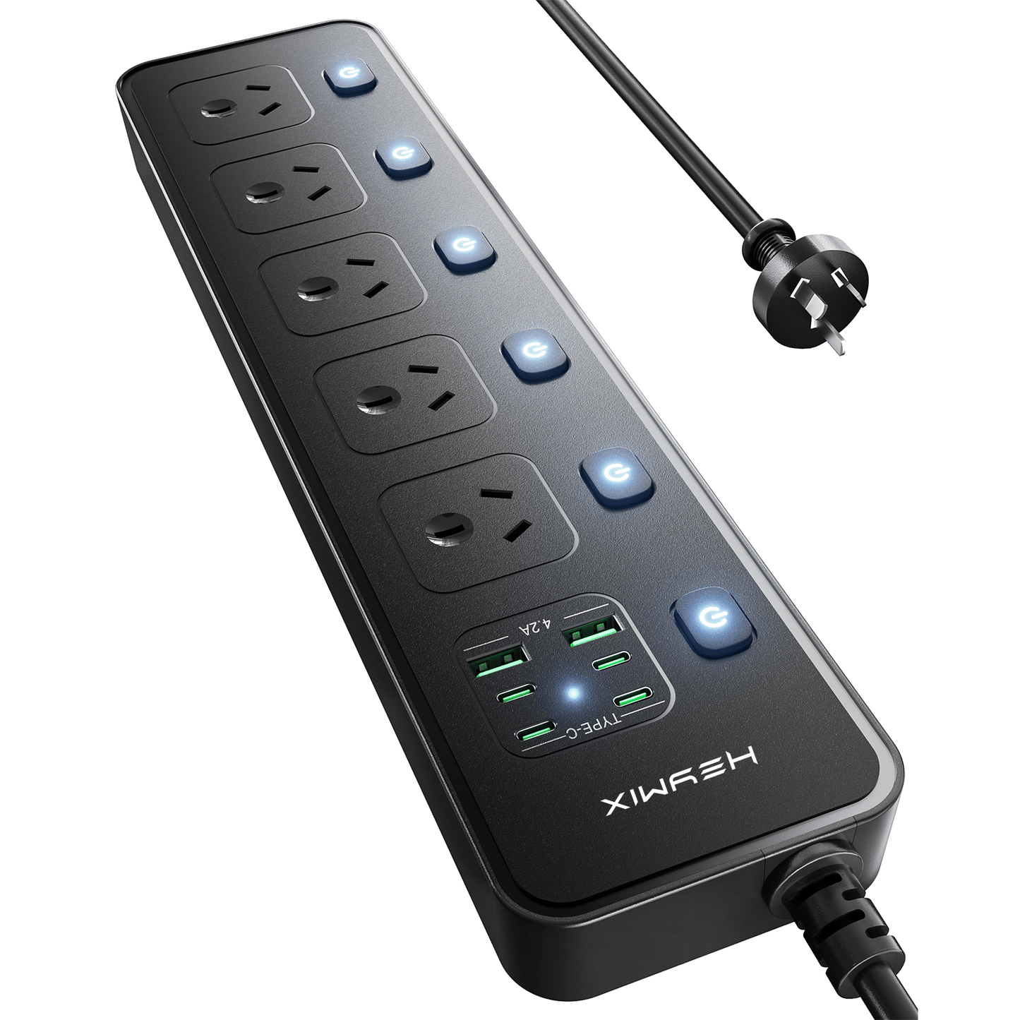 Power Strip USB with 5 AC Outlets, Power Board with Individual Switch - 6 USB C Fast Charging Mountable Powerboard with 1.8m Extension Cord, 3250W/ 13A, Overload Protection for Home and Officeection for Home and Office