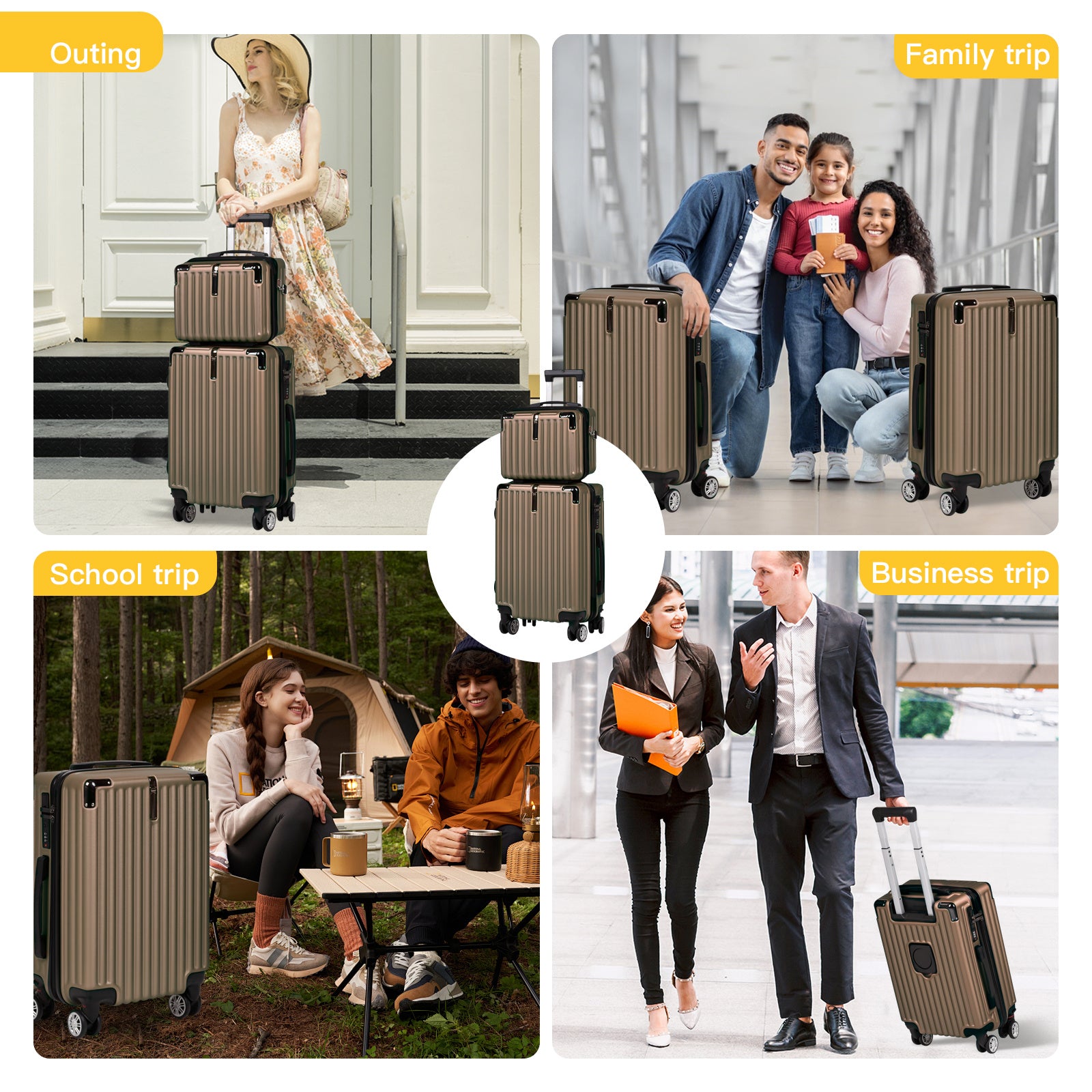 Advwin 2pcs Luggage Set (20+14 Inch), Carry On Hardshell Luggage with Power Bank Pocket, Cup Holder, 360° Wheels for Travel
