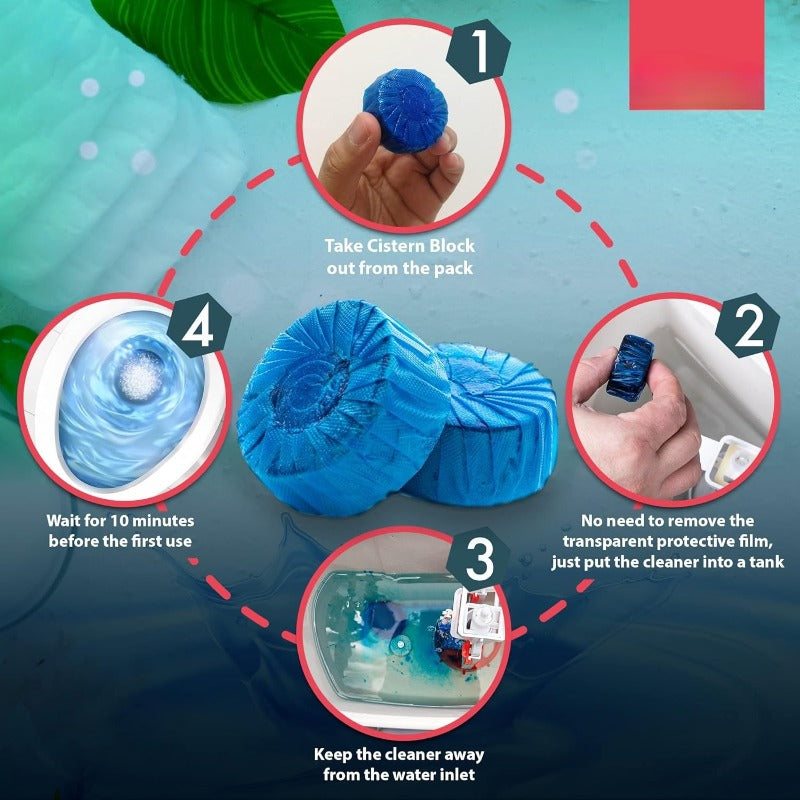 12 pk x 40g Toilet Cistern Blocks, Blue Ocean Scent Freshener Tablets, Powerful Rim and Bowl Cleaning, Long-Lasting Fragrance, Prevents Limescale, and Effectively Fights Odours