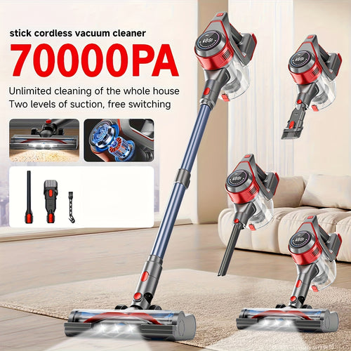 Cordless Lightweight Vacuum Cleaner 70 KPa | With Anti-tangle Brush, Multiple Suction Levels, Long Battery Life of Up To 45 Minutes, Suitable for Carpets, Pet Hair, Hardwood Floors, Includes Dusting Brush and Crevice