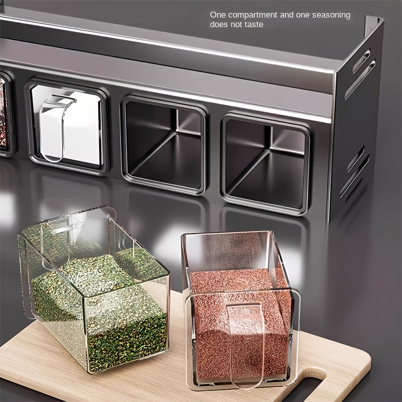 Wall-Mounted Spice Organizer Set - Durable Aluminum, No-Drill Installation, Includes Seasoning Containers & Canisters for Kitchen And Dining, Sleek Modern Design with Metallic Handles, Spice Jars|Sleek Metallic Finish|Perfect for Kitchen & Household