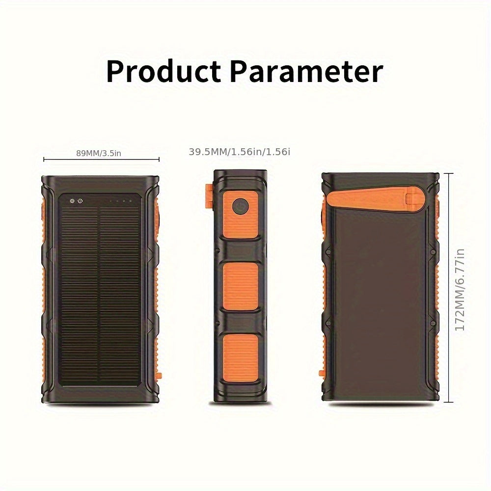 63800mAh Solar Power Bank, Battery Pack Fast Charging, Can Be Charged for 5 Devices At The Same Time, Equipped with Solar Charging/hand Joystick Charging/comes with 3 Charging Cables/night Lighting/outdoor Compass