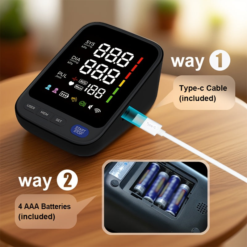 Puxzo Premium New Automatic Blood Pressure Monitor: Heart Rate Monitoring + Oversized Cuff, 120-Reading Memory, LED Large Screen with Tri-Colour Backlight Alerts, Dual-Power Portable Design. Blood Pressure And Heart Rate Monitor, Includes 4 Batteries