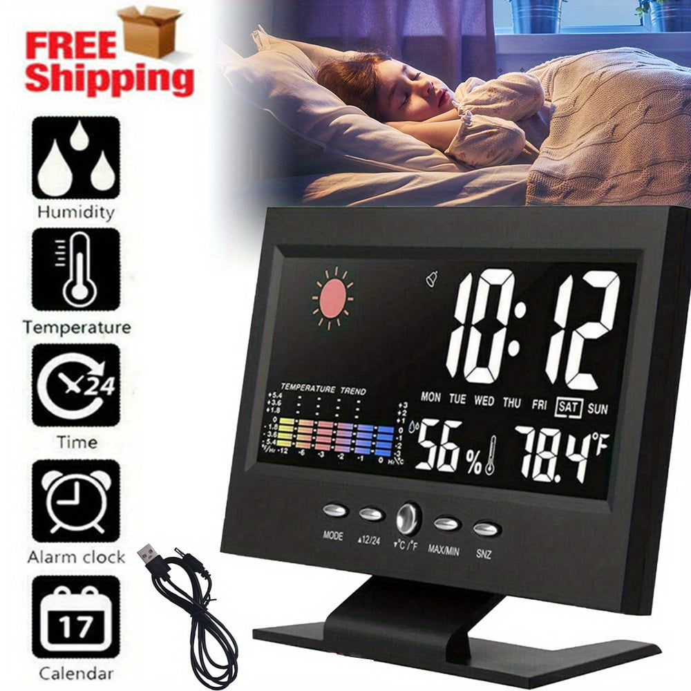 1pc Smart Digital Clock Thermometer Hygrometer with Voice Backlight, Multifunctional Thermometer Hygrometer Suitable for Home, Temperature & Humidity Monitor, Battery- Electronic Clock (Battery Not Included) for Use