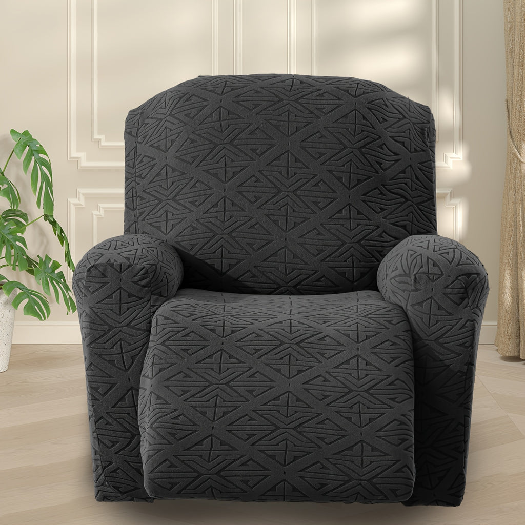 4pcs Stretch Recliner Slipcovers- Contemporary Geometric Pattern, Machine Washable Sofa Couch Covers With Pockets, Non Slip Reclining Furniture Protector With Elastic Bottom For For Living Room, Office, Home Decor Room Decor