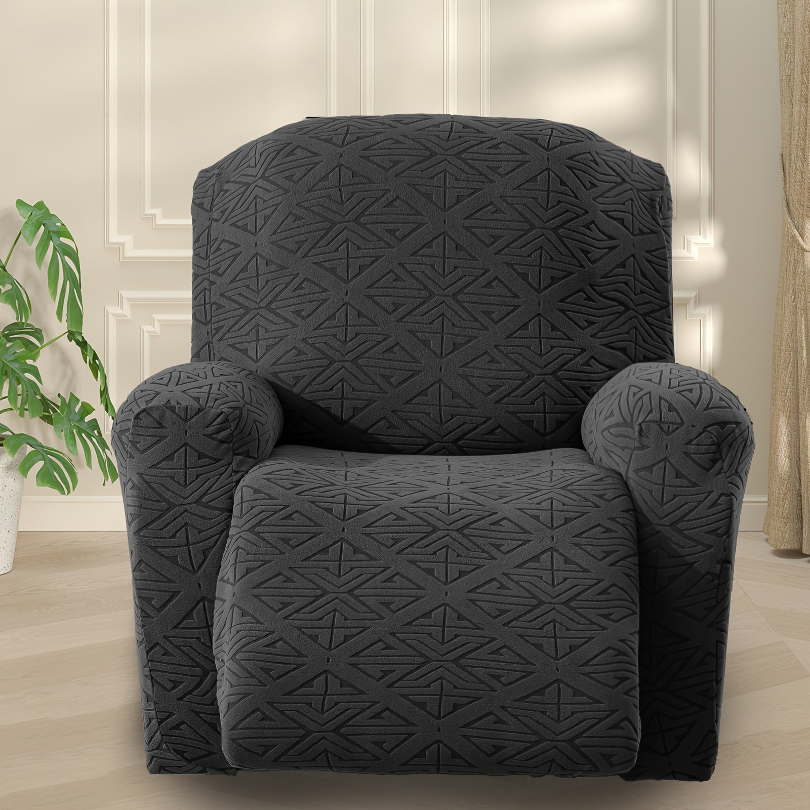 4pcs Stretch Recliner Slipcovers- Contemporary Geometric Pattern, Machine Washable Sofa Couch Covers With Pockets, Non Slip Reclining Furniture Protector With Elastic Bottom For For Living Room, Office, Home Decor Room Decor