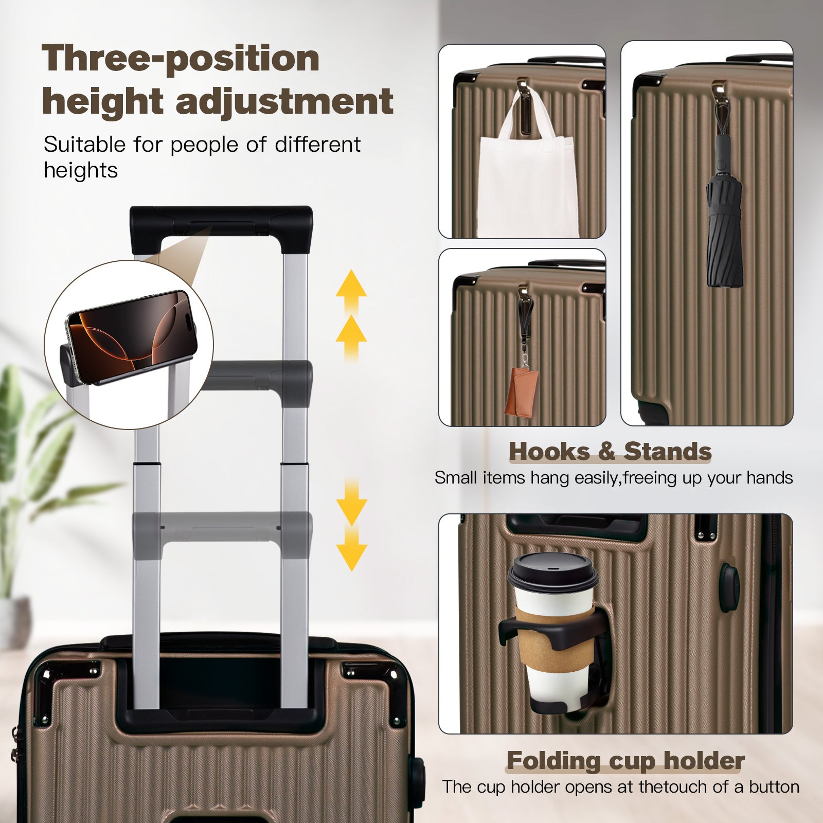 Advwin 2pcs Luggage Set (20+14 Inch), Carry On Hardshell Luggage with Power Bank Pocket, Cup Holder, 360° Wheels for Travel