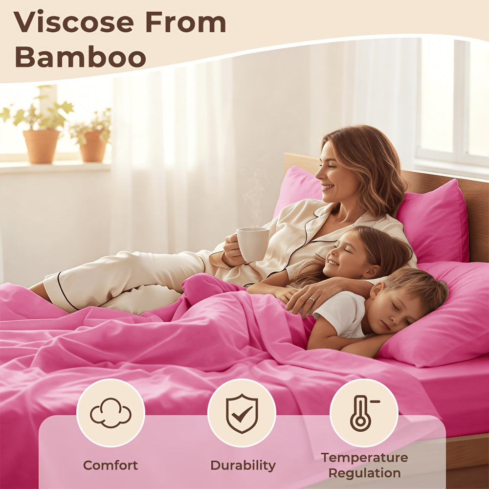 Bamboo Cooling Sheet & Pillowcase Sets - 3/4pcs Iconic Collection Bedding -Rayon Derived From Bamboo, Deep Pocket Up To 40.64cm Hotel Luxury, Extra Soft, Cooling Bed Sheets - Wrinkle, Fade, Stain Resistant Suitable For Room Decor Rooms
