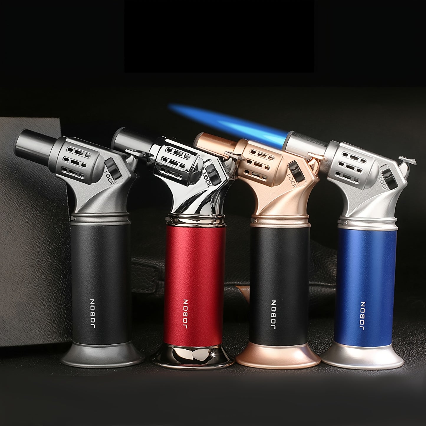 Metal Torch Lighter | Classic Exquisite Base Design, Polished Windproof Refillable Butane Jet Blue Flame Lighter With Flame Locker, Made Of Zinc Alloy, Easier To Use For Better Industrial Camping Barbecue Experience (Butane Not Included)