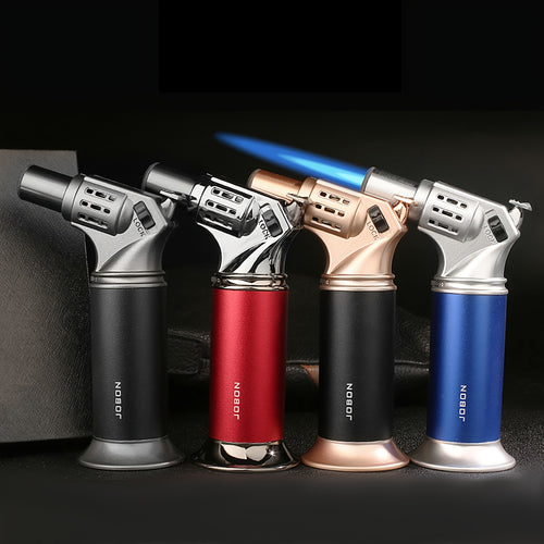 Metal Torch Lighter | Classic Exquisite Base Design, Polished Windproof Refillable Butane Jet Blue Flame Lighter With Flame Locker, Made Of Zinc Alloy, Easier To Use For Better Industrial Camping Barbecue Experience (Butane Not Included)