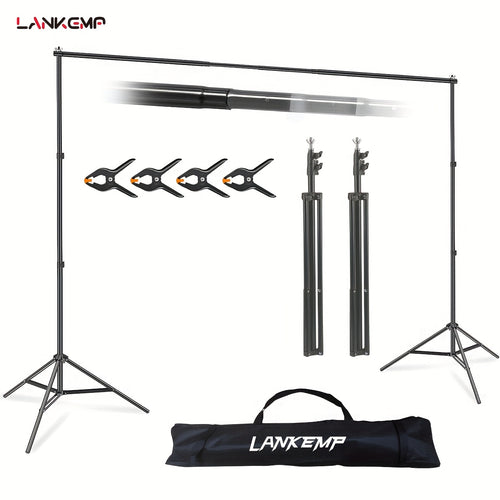 LANKEMP 10x7ft Adjustable Backdrop Stand Kit with 4 Clamps & Carry Bag - Sturdy Iron Frame, Portable Photography Background Support for Weddings, Events, Parties, Photo Studio Decor, Event Decoration, Versatile Setup, Durable Construction, Event Planners