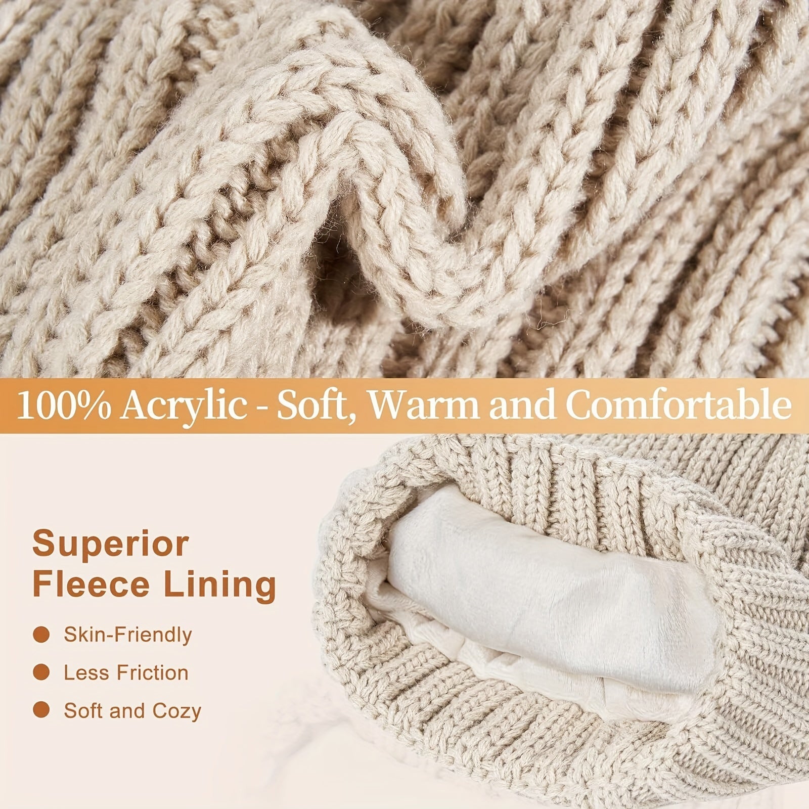 3pcs Winter Beanie Hat Scarf Gloves Set For Women, Womens Beanie With Pom Pom Long Scarf Neck Warmer Touchscreen Gloves 3 In 1 Set