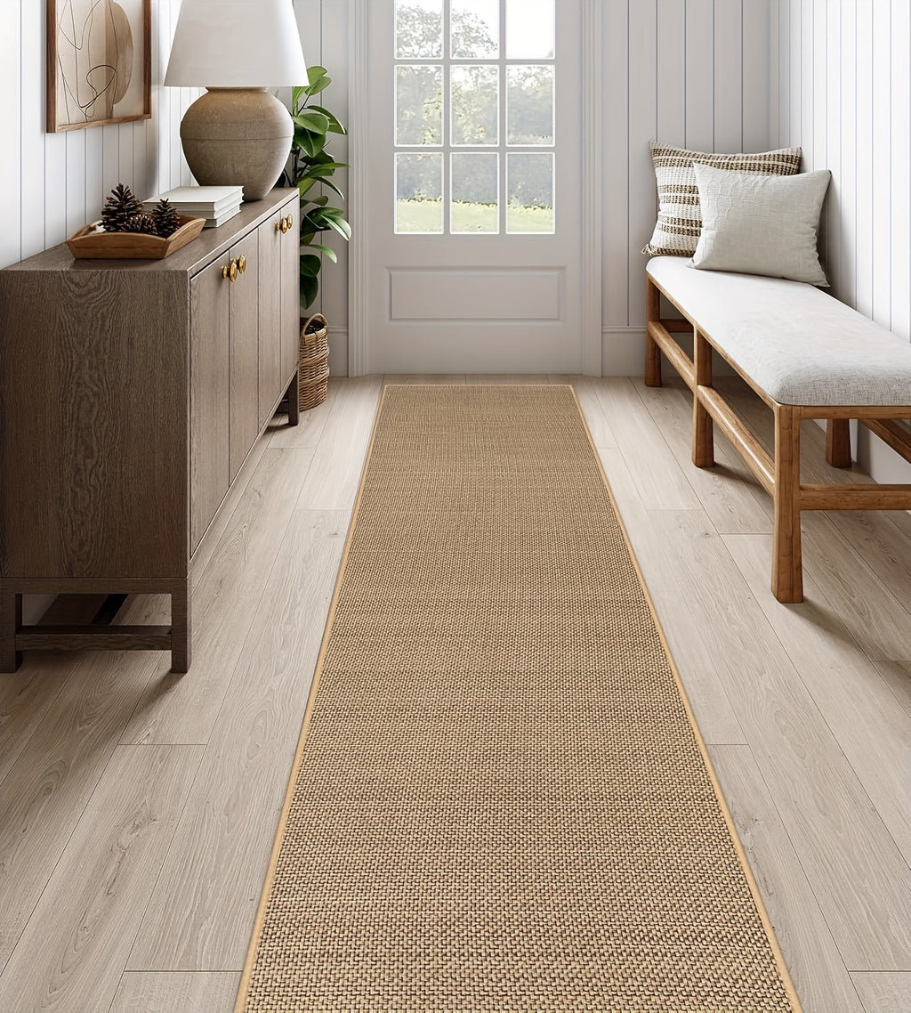 Non-Slip Washable Kitchen Runner Mat with TPR Rubber Backing - Super Absorbent Durable Polyester Farmhouse Design Floor Mat for Kitchen, Living Room, Front of Sink, Hallway, Laundry Room, Elegant Edging Detail