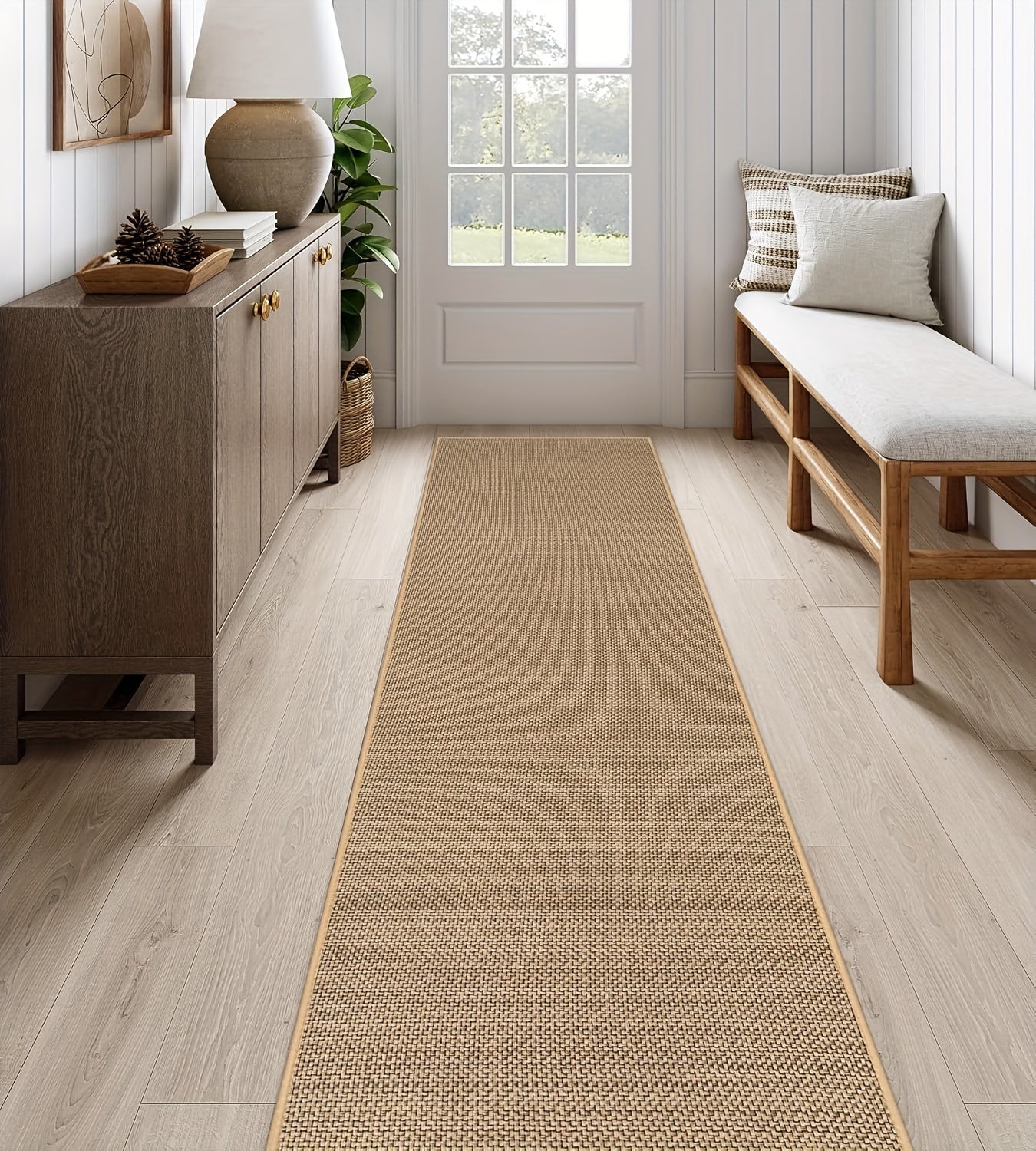 Non-Slip Washable Kitchen Runner Mat with TPR Rubber Backing - Super Absorbent Durable Polyester Farmhouse Design Floor Mat for Kitchen, Living Room, Front of Sink, Hallway, Laundry Room, Elegant Edging Detail