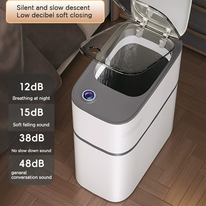 Bathroom Smart Touchless Trash Can - 15.14 L Automatic Motion Sensor Rubbish Can with Lid Electric Narrow  Garbage Bin for Kitchen, Office, Living Room, Toilet, Bedroom, RV