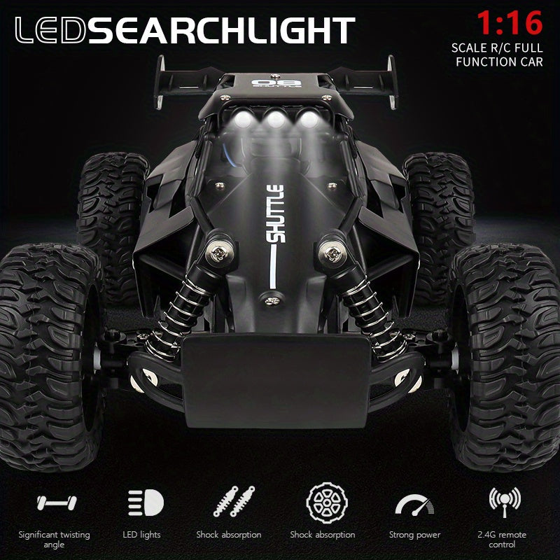 All-terrain Electric Toy Car, 1:16 Scale, 2.4GHz Remote Control High-speed Off-road Vehicle, Top Speed 20 Km/h, Equipped With Headlights And Shock Absorbers.