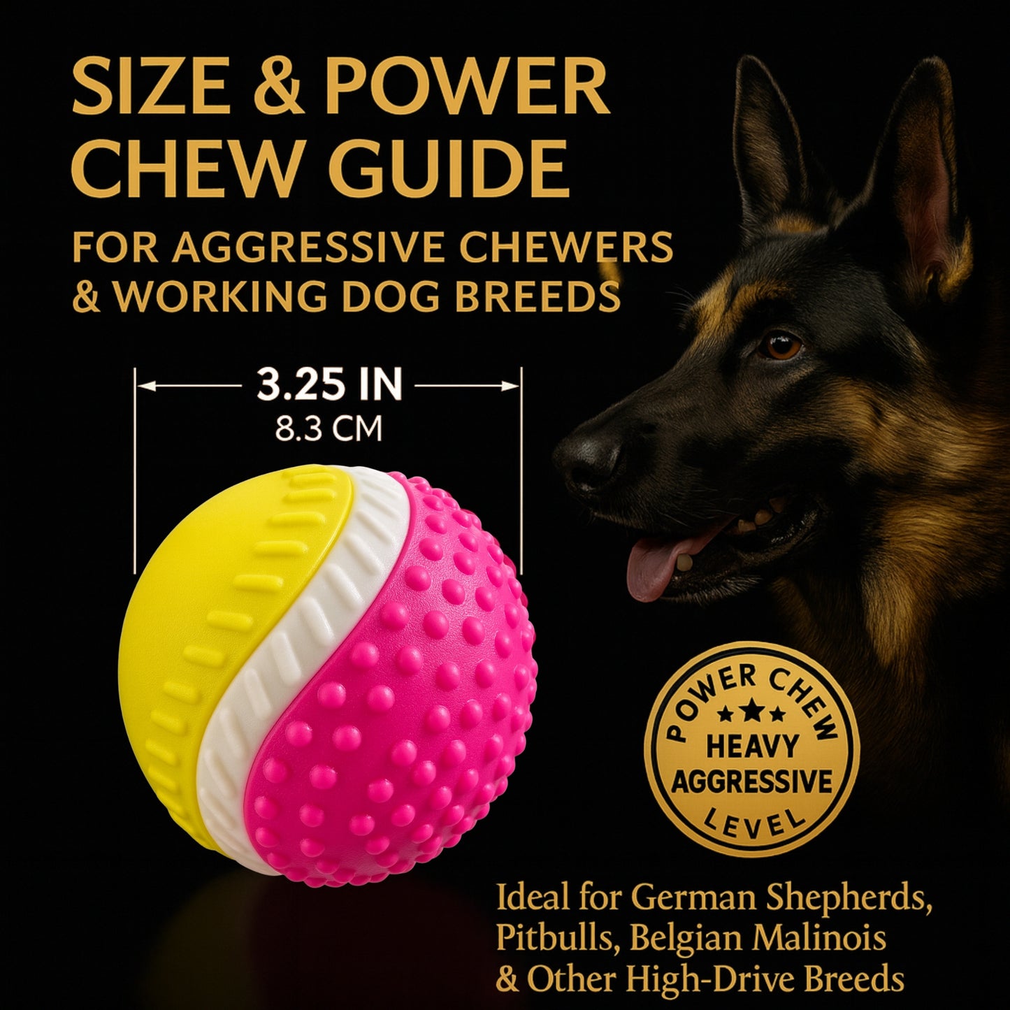 OPT AUS Premium TPR Power Ball – Indestructible Squeaky Dog Toy Ball with Bell Sound, 3.25" / 8.3cm Durable Bouncy Chew Ball for Small & Medium Dogs, Teeth Cleaning & Interactive Play