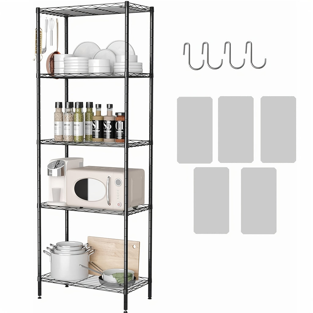 5 Tier Storage Garage Shelving Heavy Duty Rack Wire Shelving Units And Storage Pantry Shelves Metal for Pantry Closet Kitchen Laundry Bathroom Organizers Shelve 35.56cm Dx 60.96cm W X 151.13cm H Classic Silve/Black, Standing Shelf