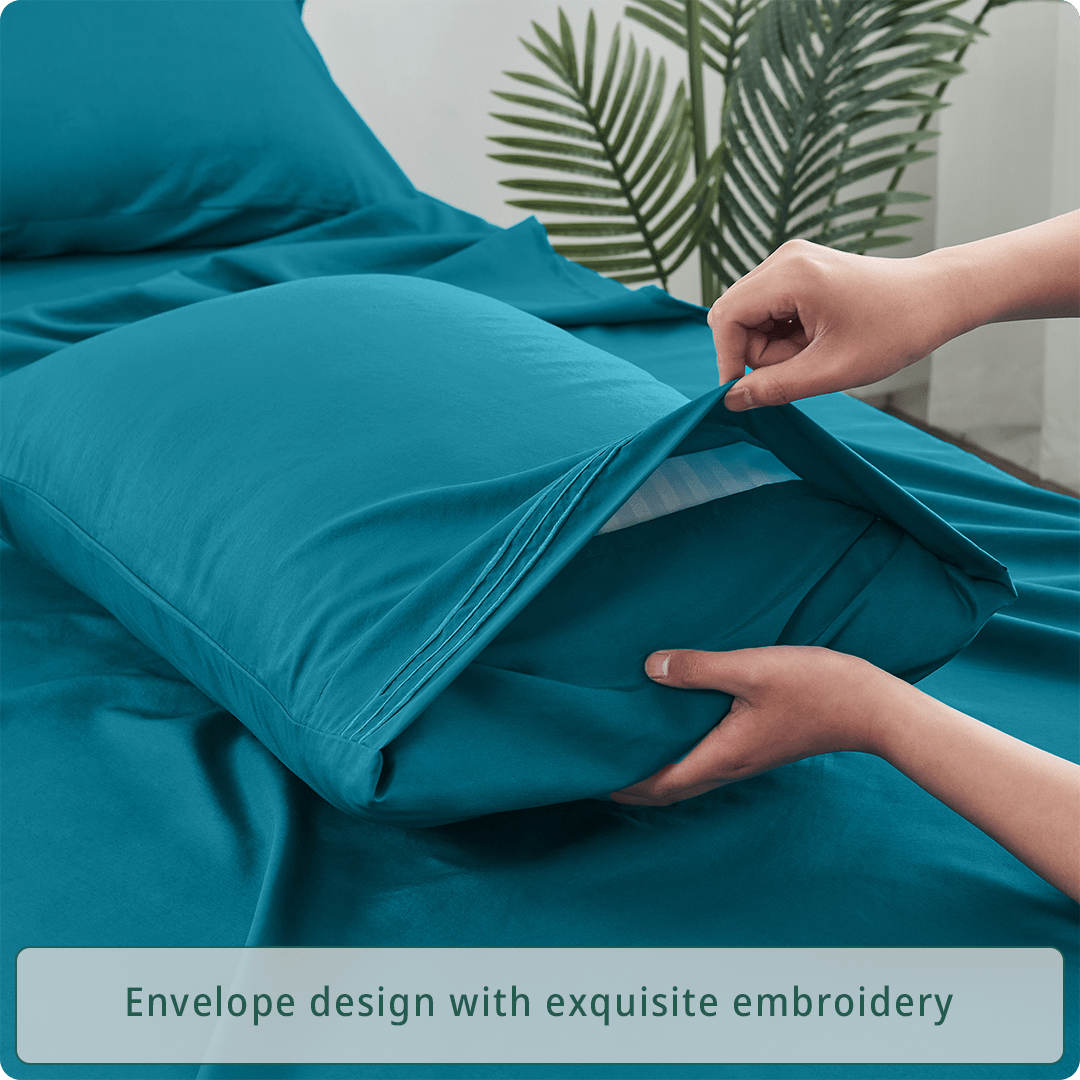 4-Piece Cooling Bamboo Sheet Set – Ultra-Breathable, Moisture-Wicking & Silky Smooth – 40cm Deep Pocket Design – Perfect for Summer Nights, Hot Sleepers, and Guest Bedrooms