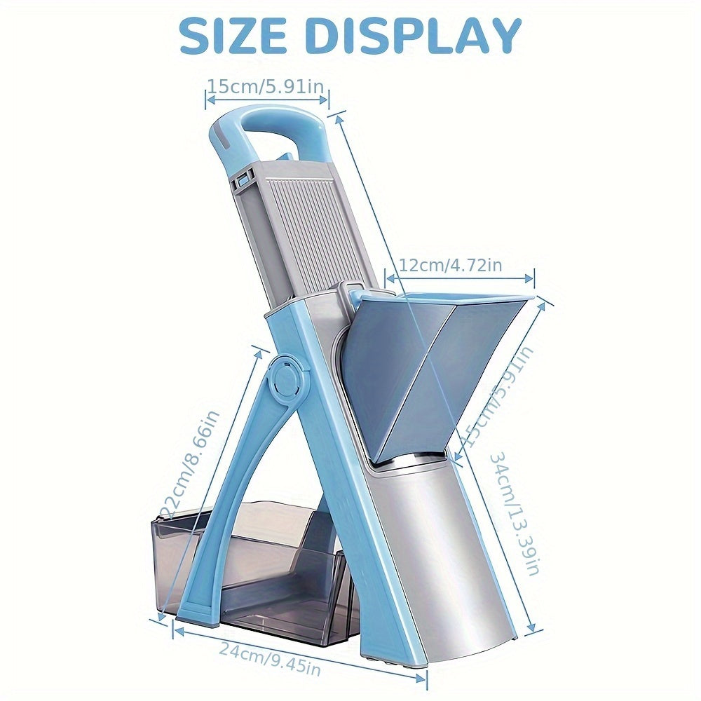 4-in-1 Vegetable Cutter Manual Fruit Slicer with Adjustable Detachable Stainless Steel Blade, Foldable Design & Large Capacity ABS Container for Shredding, Slicing, Stripping, Dicing - Compact Kitchen Tool for Efficient Food Prep, Vegetable Slicer, Meal P