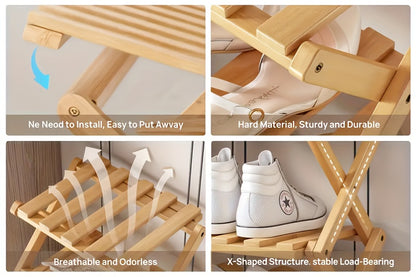 Adjustable Folding Bamboo Shoe Rack, Space-saving 8-tier Shoe Rack Ideal for Compact Spaces, Features An Expandable Design Requiring No Assembly, Natural Wood Finish, Perfect for Home And Office Shoe Storage Organizer, Spacesaving Furniture, Sleek