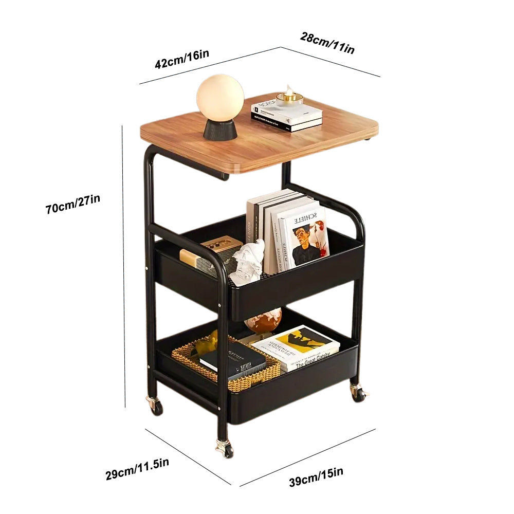 3-Tier Rolling Cart With Tabletop Versatile Organizer For Snacks, Books, And More Perfect For Home Or Office Use Office Storage Cart | Modern Storage Cart | Durable Metal Frame Kitchen Storage Island