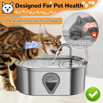 3.5L Automatic Pet Water Fountain with Drop-shaped Window - 304 Stainless Steel Dog & Cat Water Dispenser, USB-Powered, Multi-Filtration System, Silent Operation, Easy to Clean, 2 Flow Modes, No Battery/5V 1A Plug Needed, Suitable for Multiple Pets