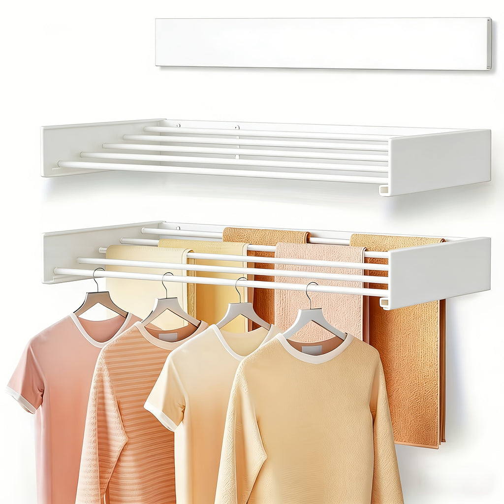 1-Pack Heavy Duty Folding Hidden Wall-Mounted Clothes and Towel Drying Rack | 5 Alloy Rods, Space Saving Storage Rack, Foldable for Bathroom/Kitchen/Laundry, Easy Steel Design, Suitable for Bedroom, Balcony, Living Room, Bathroom, Drying Racks