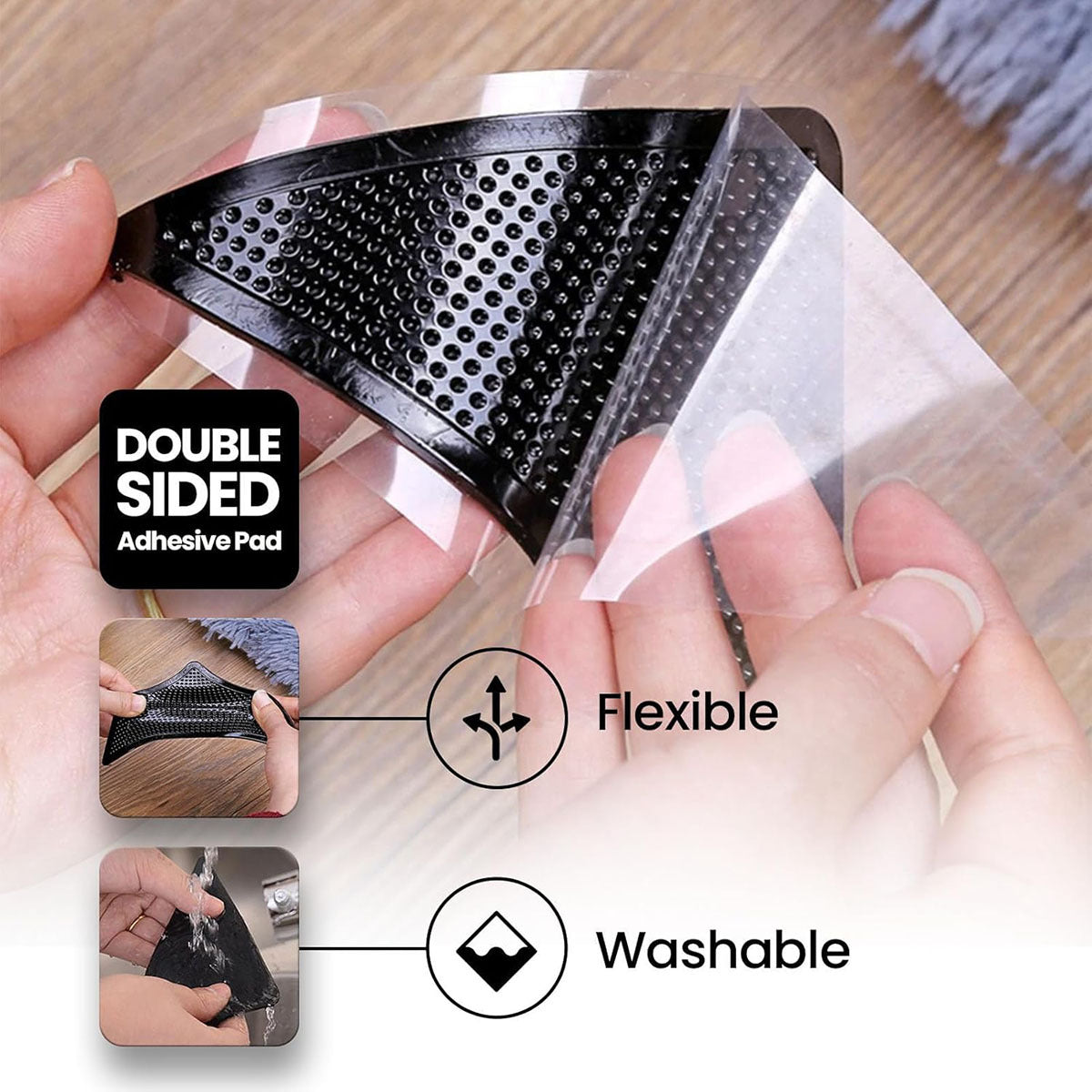 20 Pcs Carpet Tape, Non Slip Rug Tape for Hardwood Floors and Tiles, Reusable and Washable Rug Pad Gripper for Area Rugs, Dual Sided Adhesive Rug Stopper Keep Corners Flat