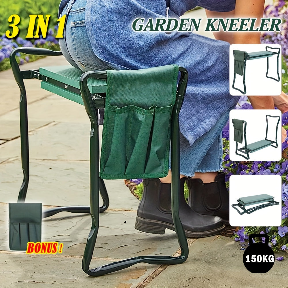 3-in-1 Foldable Garden Seat Kneeler Seat - Tool Pouch, Knee Pad, Home & Outdoor Bench For Gardening | Garden Seat Kneelers | Garden Kneeling Pad And Seat Thickend Soft Eva Pad Foldable