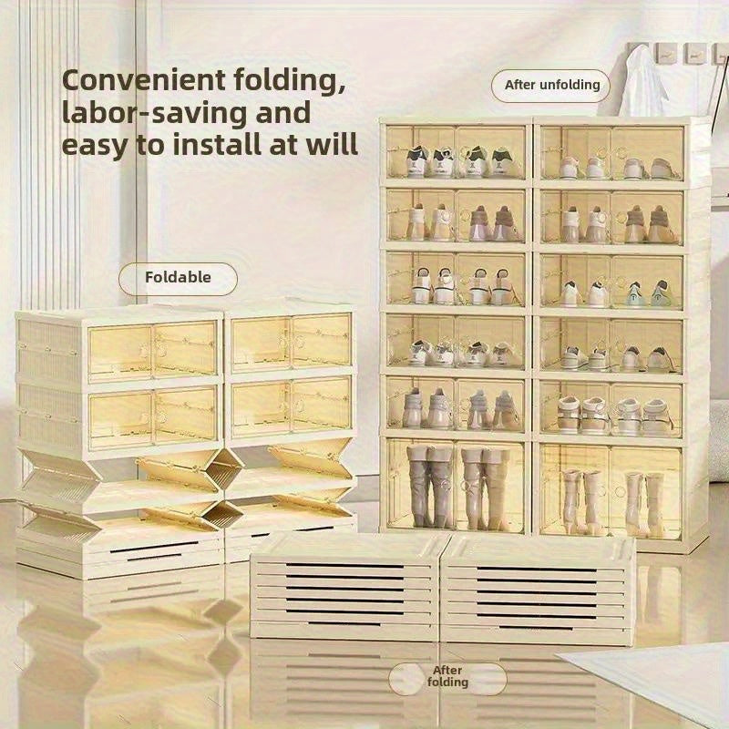 9- Layer Foldable And Easy to Install Double Row Magnetic Dust- Proof Shoe Box - Multifunctional, No Installation, One Pull, Use Shoe Storage Cabinet, Multi- Layer Transparent Shoe Rack_ 44* 35* 170. 5cm
