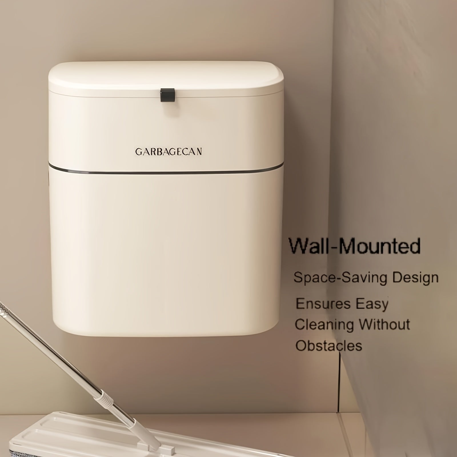 1pc Wall Mounted Trash Can, 9.46 L Compost Bin Kitchen Garbage Can Countertop Indoor Small Hanging Trash Can With Lid Bin, Kitchen Accessories, White