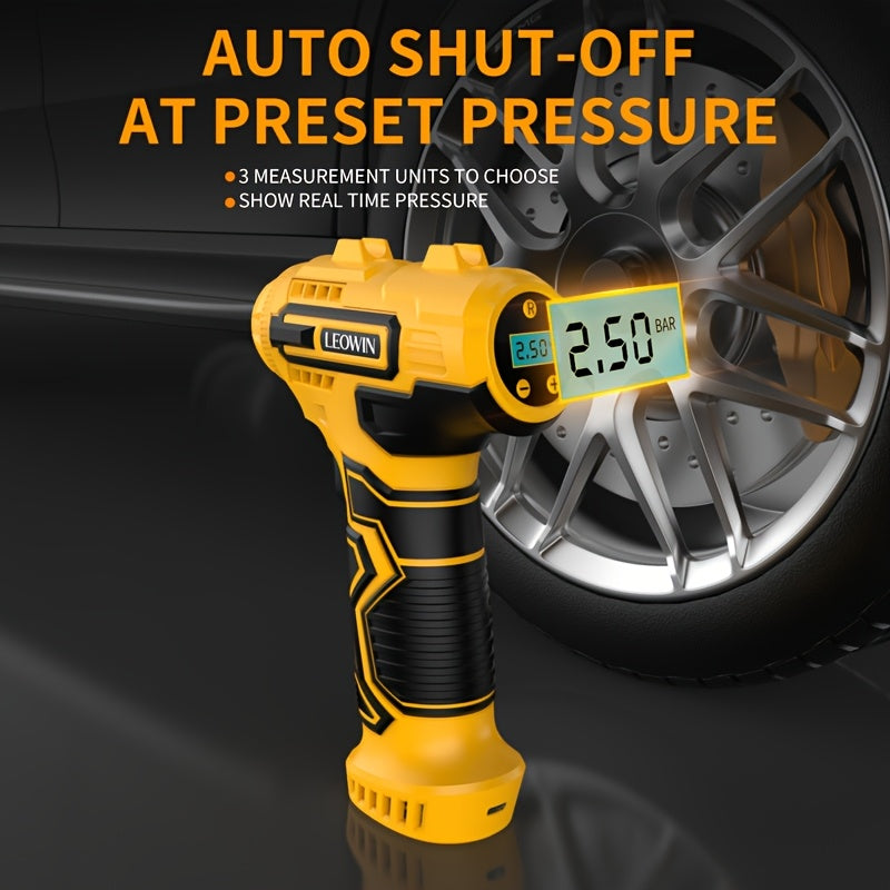 Tire Inflator Portable Air Compressor With Auto-Shutoff, Handheld Air Pump, 150 PSI Cordless Car Tires Pump With Digital Pressure Gauge/LED Light For Cars, Motorcycles, Bikes, Ball - Compact, Rechargeable, And Easy-to-Use Design, Car Accessories