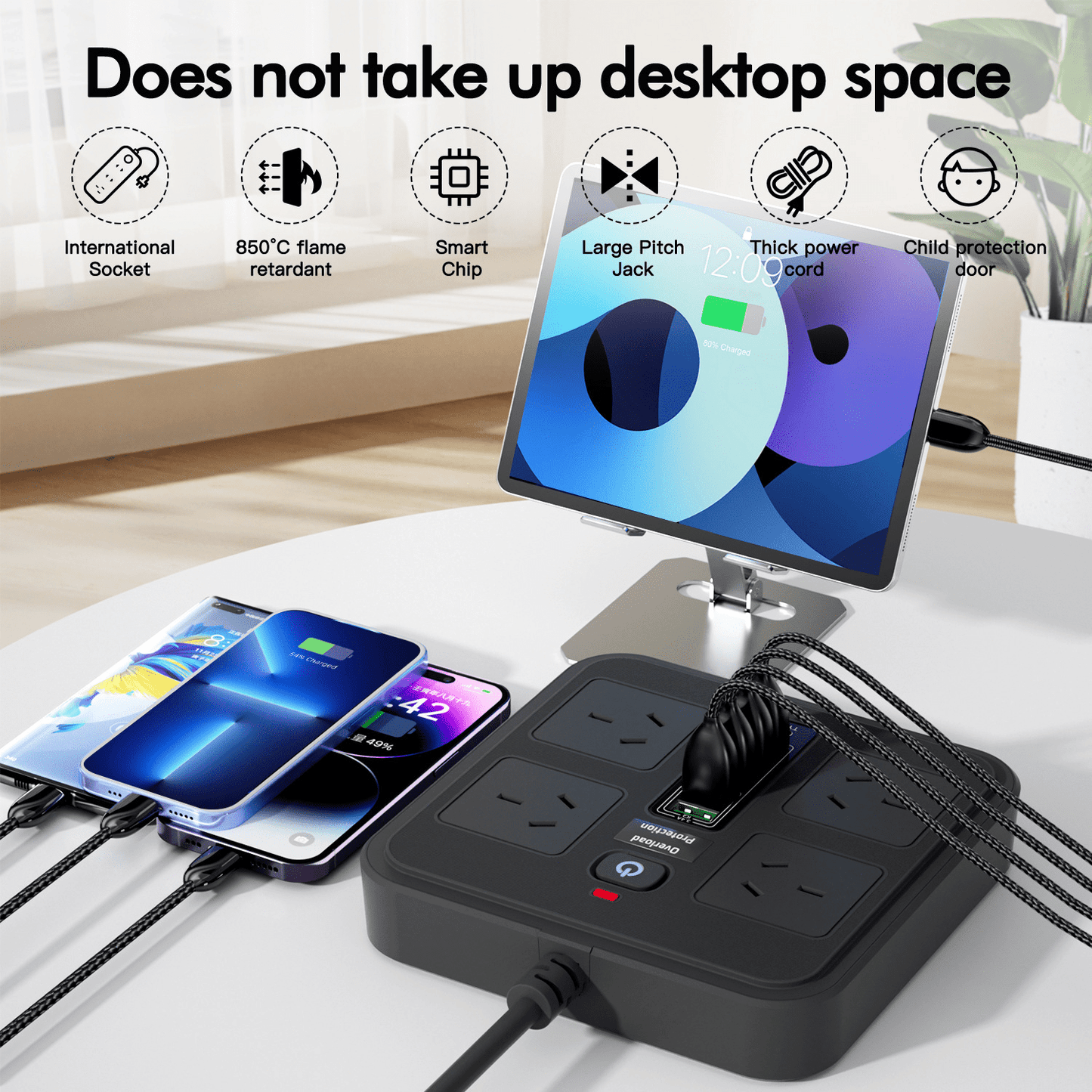 Smart Koala 10-in-1 Multi Ports Power Strip with USB & Surge Protection, 4 Outlets & 5 USB Ports, 1.8m Extension Cord, Wall Mountable, Ideal for Home Office & Gaming Consoles, 2500W Max Load Capacity, Gaming Console Accessory | Compact Power Strip | Effic