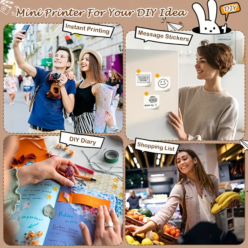Inkless Sticker Printer Mini Thermal Printer With Roll Of Thermal Paper, Pocket Printer, Smart Portable Receipt Printer For Photos, Diaries, Notes And Preparation