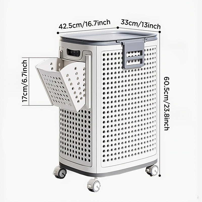 Joybos 70.03 L Laundry Basket with Lid, Handles And Wheels, Clothes Storage Bag,, Books, Home Storage Box (Pure White), Vertical Structure Space Saving Dirty Cloth Storage Basket Easy to Move And Clean, Laundry Baskets