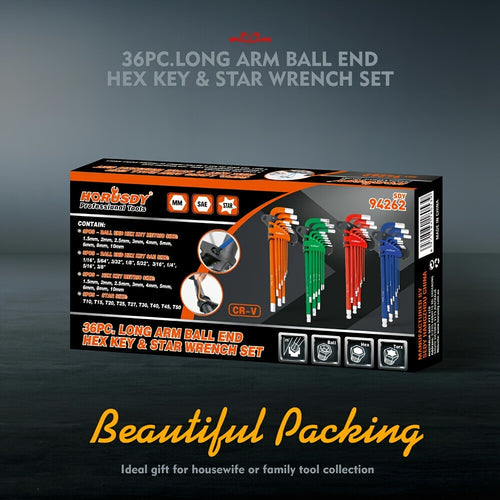 36pcs Hex & Torx Key Set Extra Long Allen Wrench Ball End Tamper Proof Metric/SAE
