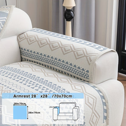 1pc Boho Chic Geometric Sofa Cover - Soft, Breathable, Non-Slip, Scratch-Resistant Couch Protector in Blue & White Patterns - Perfect for 1-4 Seater Sofas, Pet-Friendly, Machine Washable, Petfriendly Cover