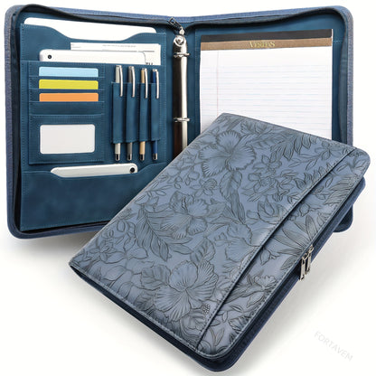 Business A4 Zipper Compendium, Padfolio with 3-Ring Binder, Compendium for Women PU Leather Portfolio Document Holder, Office Compendium, Gift for Professional Women And Student, High School Supplies, Student Essentials, Back to School Essentials