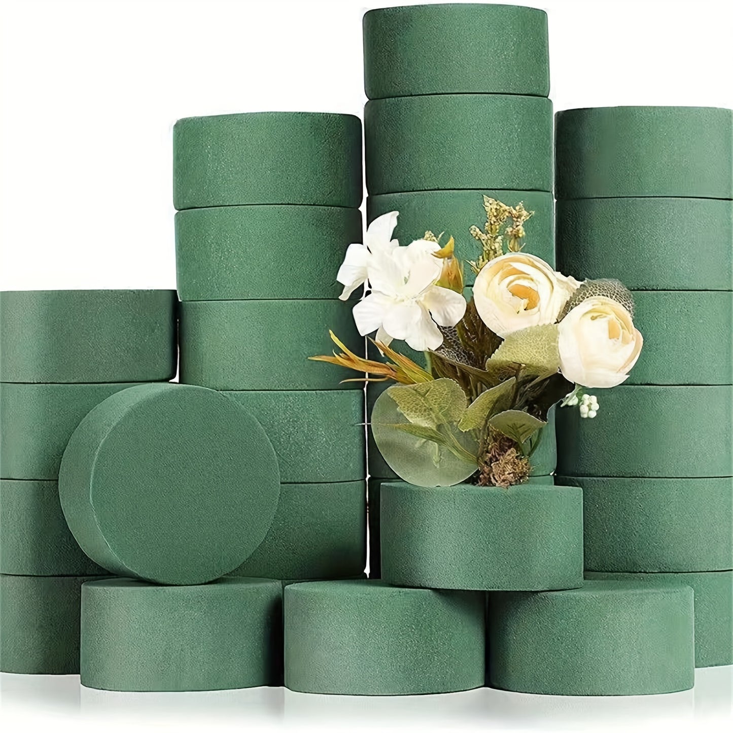 4pcs Round Floral Foam Blocks, Green Wet Foam Block, Dry Floral Foam, Wet Florist Block Flower Arrangement Supplies For Wedding Aisle Flowers, Arty Decoration, Party