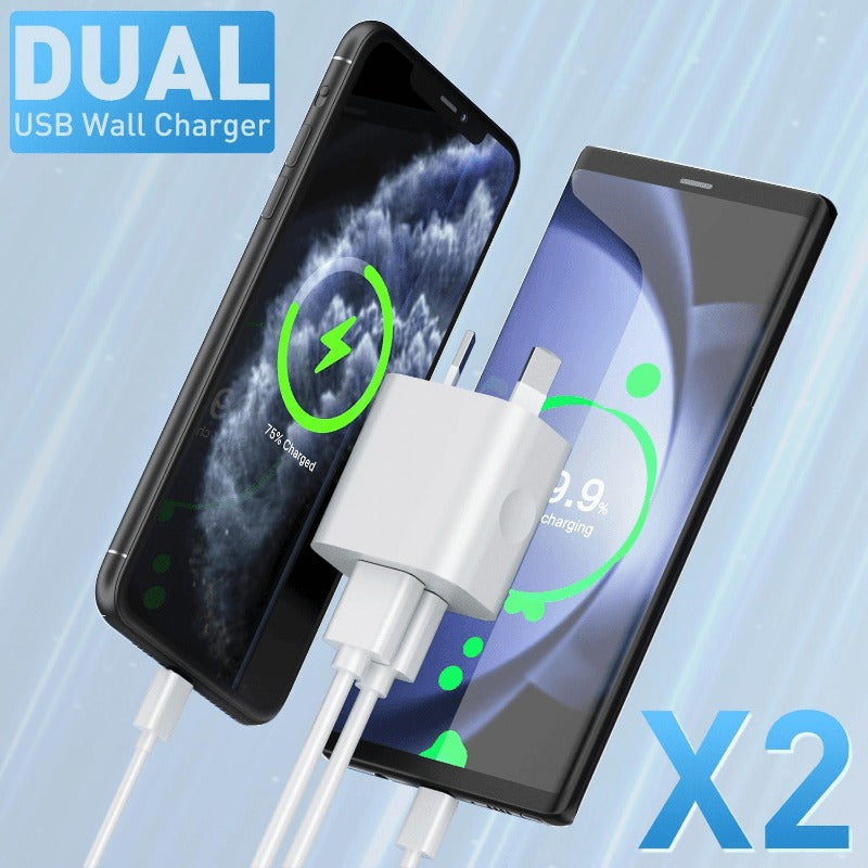 4pcs HEYMIX Dual USB Wall Charger, 10W 2A Fast Charging Power Adapter with Australian Plug, White - Compatible with iPhone, iPad, Samsung, Pixel