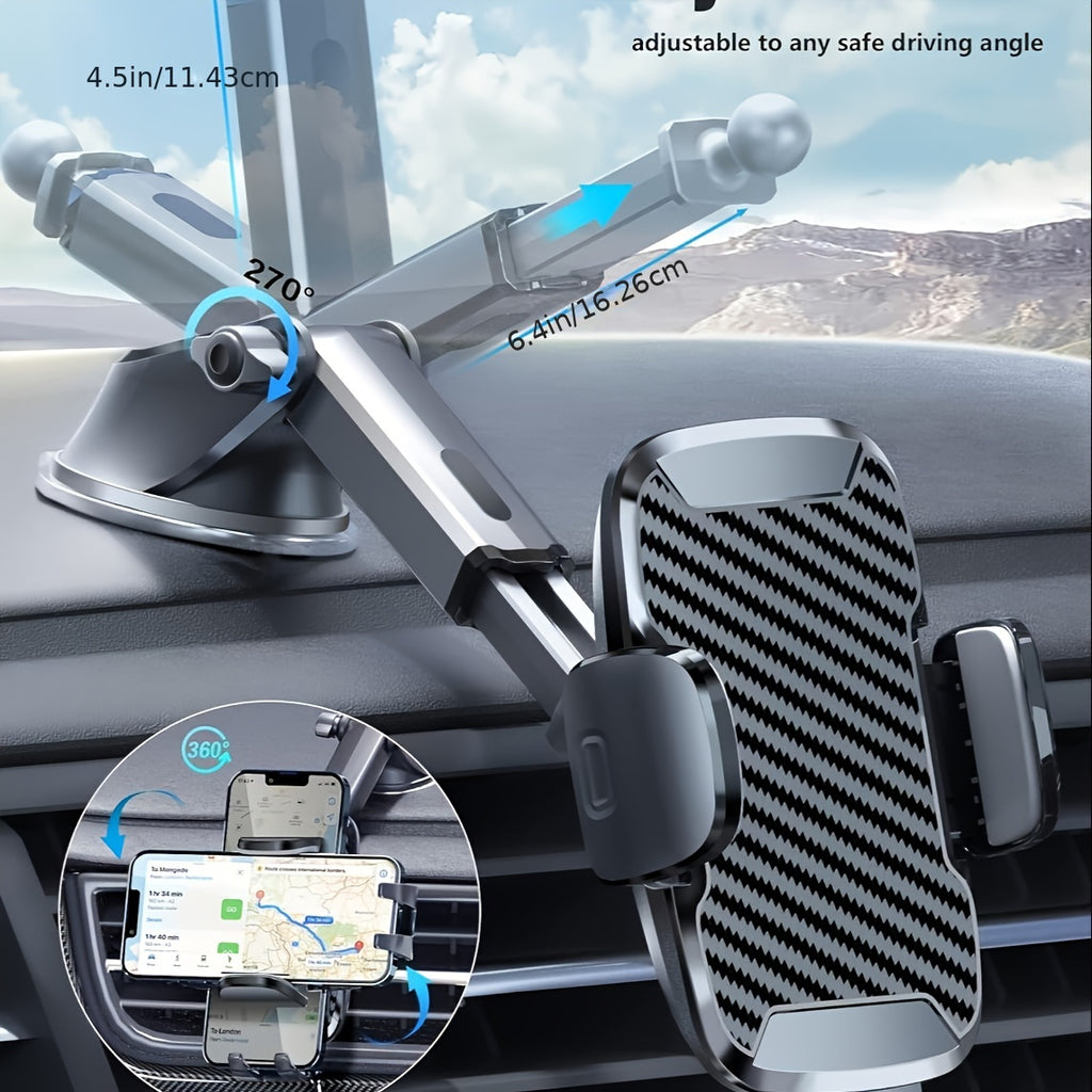 Universal Car Phone Mount, Hands-Free Holder for Dashboard, 360° Rotatable Expandable Mobile Holder