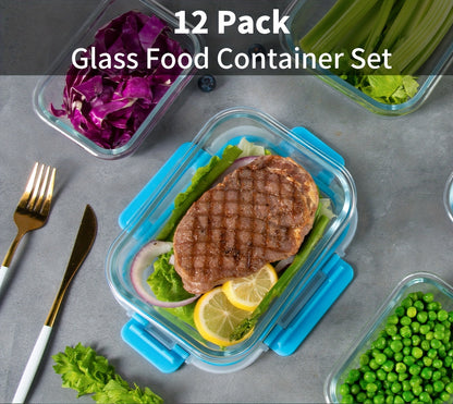 12pcs UMIZILI Airtight Glass Food Storage Containers with Snap Lids - Dishwasher Safe, Microwave Ready, Perfect for Meal Prep and Organizing, Rectangular Shape, Airtight Storage | Sleek Storage Containers | Microwave Ready Containers, Glass Food Storage