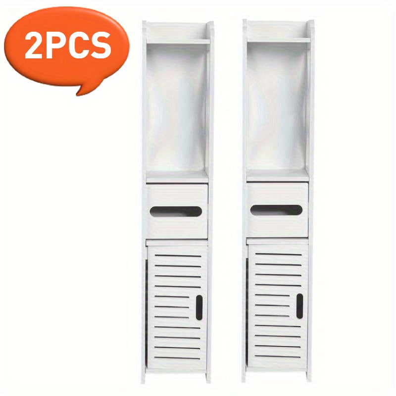 2pcs/ 1pc 4-Layer Bathroom Storage Cabinet, Toilet Floor Standing Cabinet with Door And Shelves, Space-Saving Toilet Paper Holder Wood Corner Cabinet Cupboard Shelf for Bedroom Living Room Kitchen, 80.01 X 15.49 X 14.99 cm
